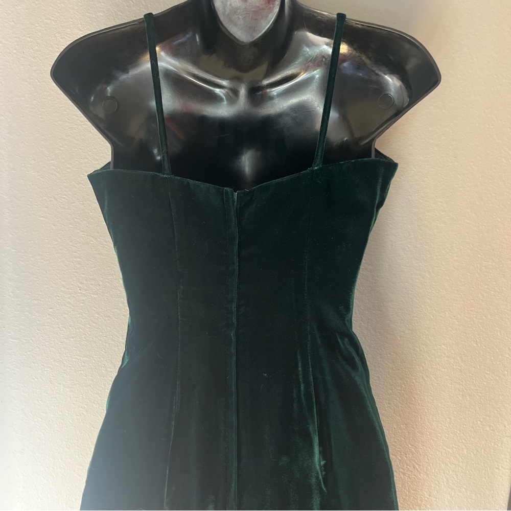 Vintage Roberta Dark Green Velvet Dress Spaghetti Strap Front Slit Size 3/4 - Picture 5 of 10